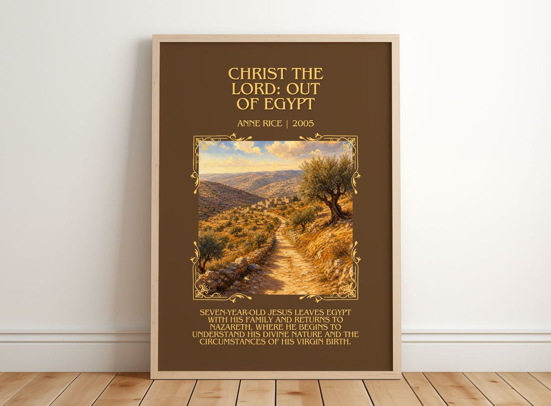 Christ The Lord: Out Of Egypt Minimalist Book Poster by Anne Rice – framed print leaning on a wooden floor