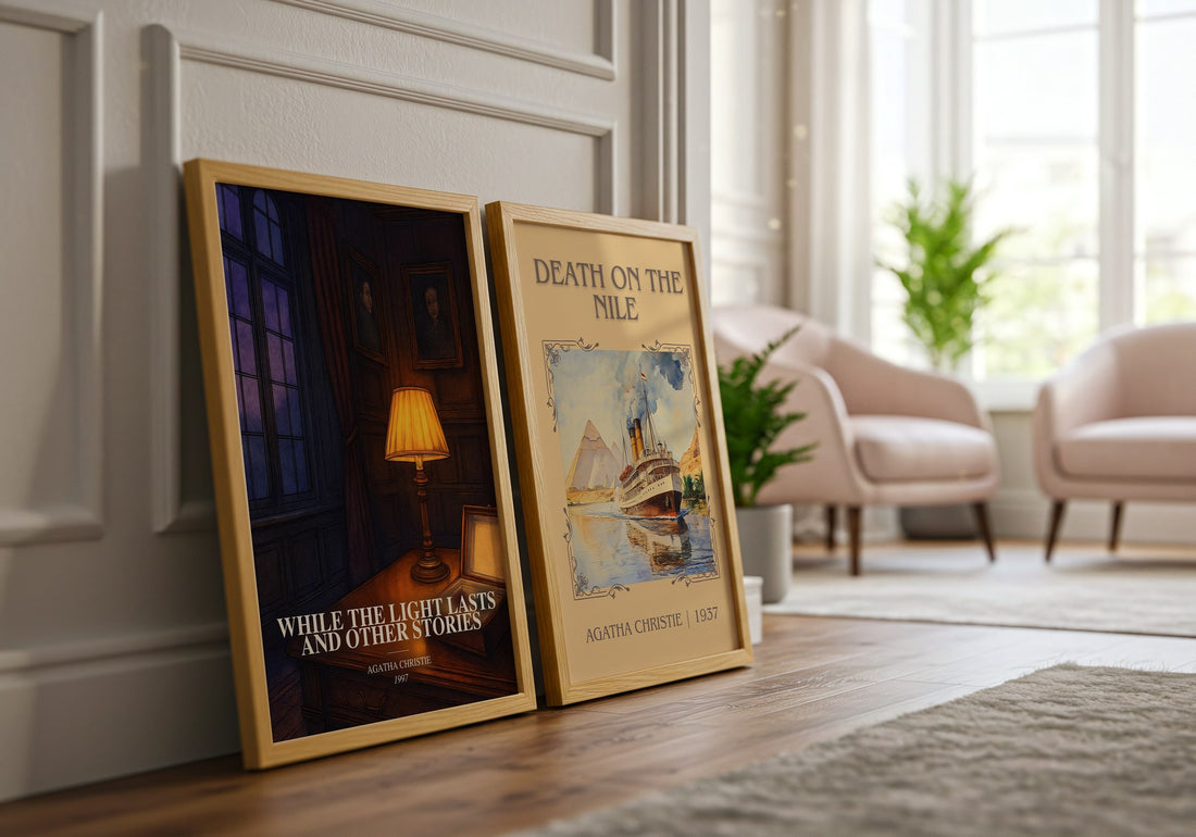 While The Light Lasts And Other Stories watercolour print framed by window – literary home decor