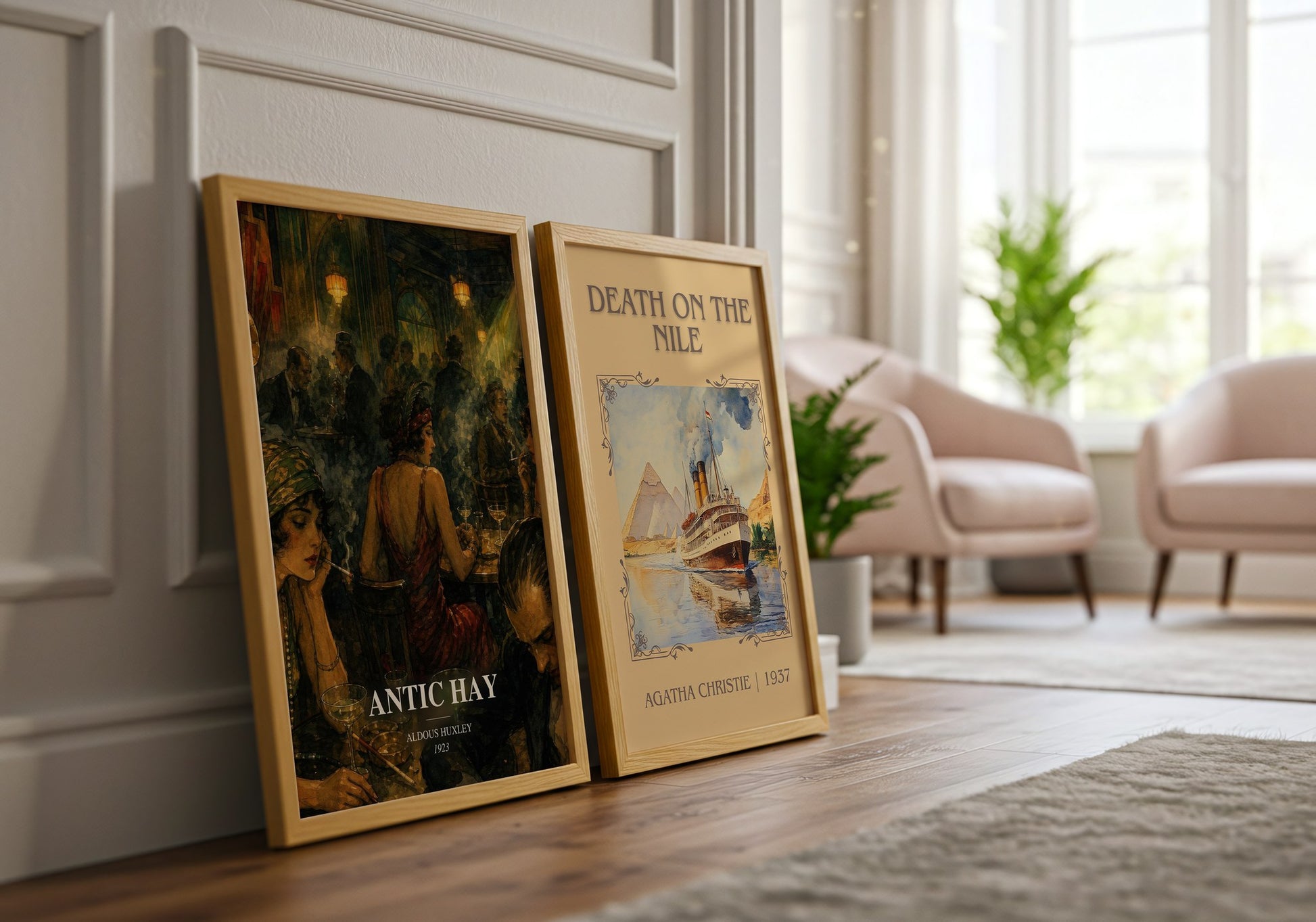 Antic Hay watercolour print framed by window – literary home decor