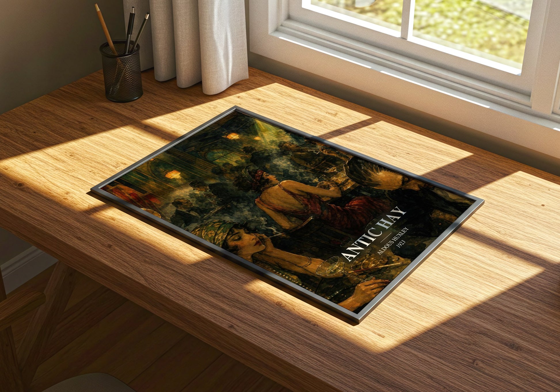 Antic Hay watercolour book poster framed on wall – satire wall art