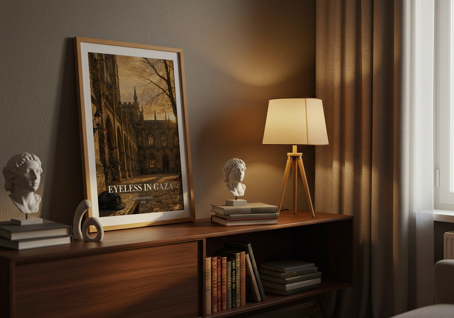Eyeless In Gaza watercolour print on bookshelf – Aldous Huxley fan gift