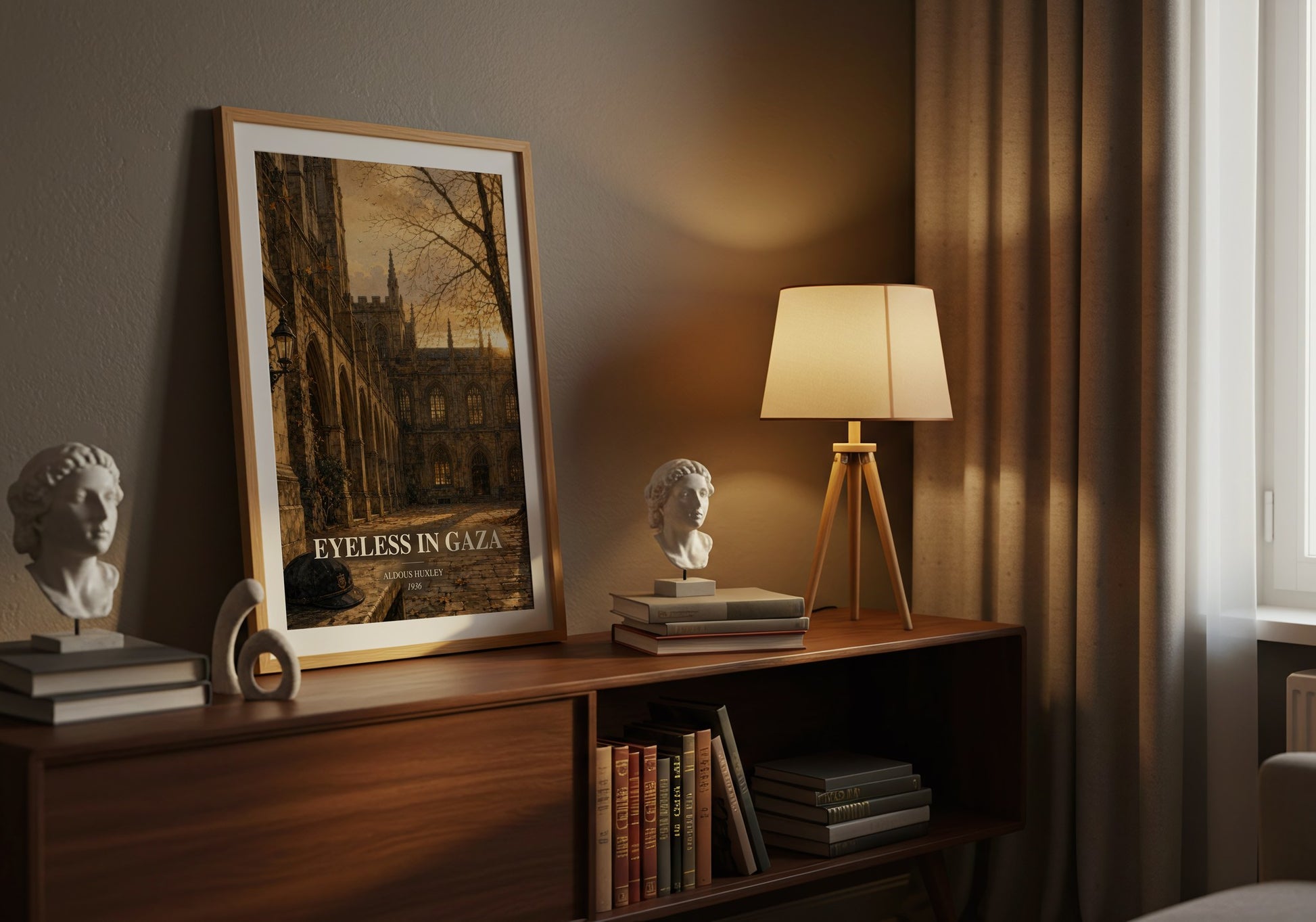 Eyeless In Gaza watercolour print on bookshelf – Aldous Huxley fan gift