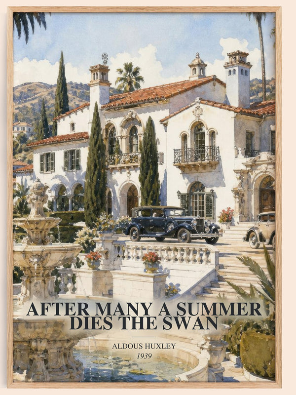 After Many A Summer Dies The Swan watercolour book poster by Aldous Huxley – framed literary art print