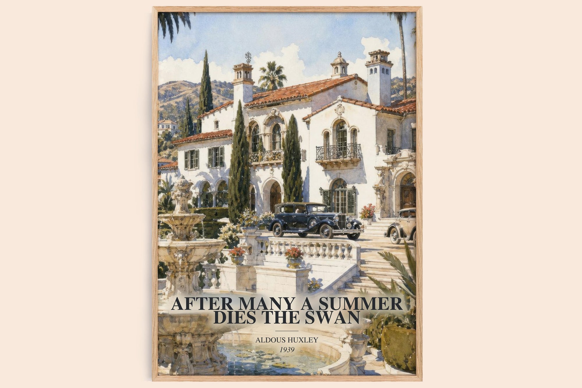 After Many A Summer Dies The Swan watercolour book poster by Aldous Huxley – framed literary art print