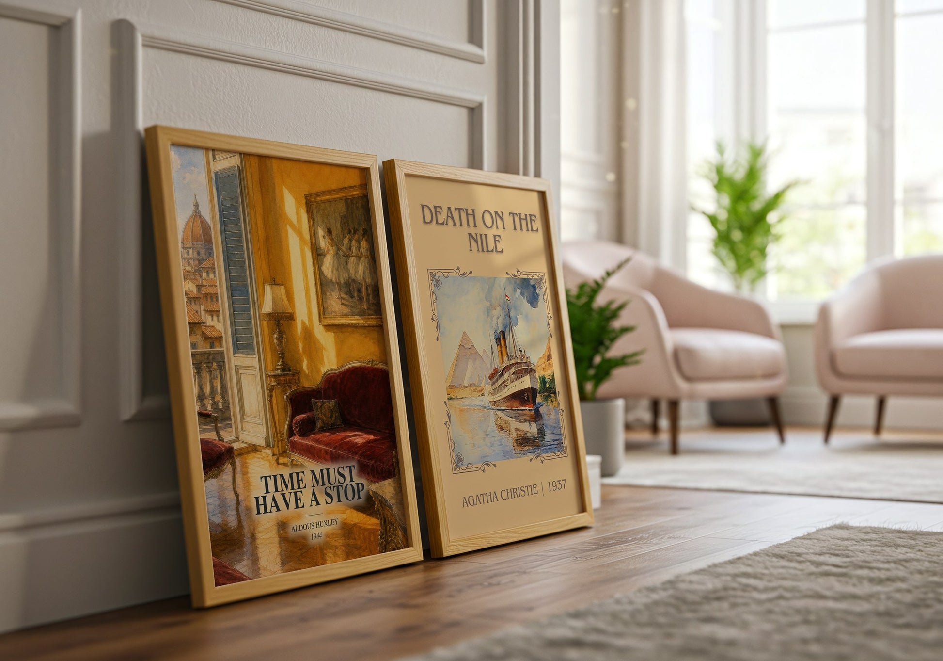 Time Must Have A Stop watercolour print framed by window – literary home decor