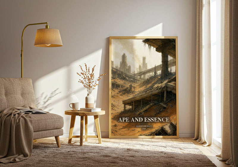 Ape And Essence watercolour print in frame leaning in hallway – sci fi wall art
