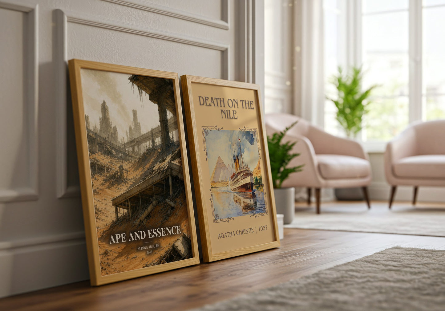 Ape And Essence watercolour print framed by window – literary home decor