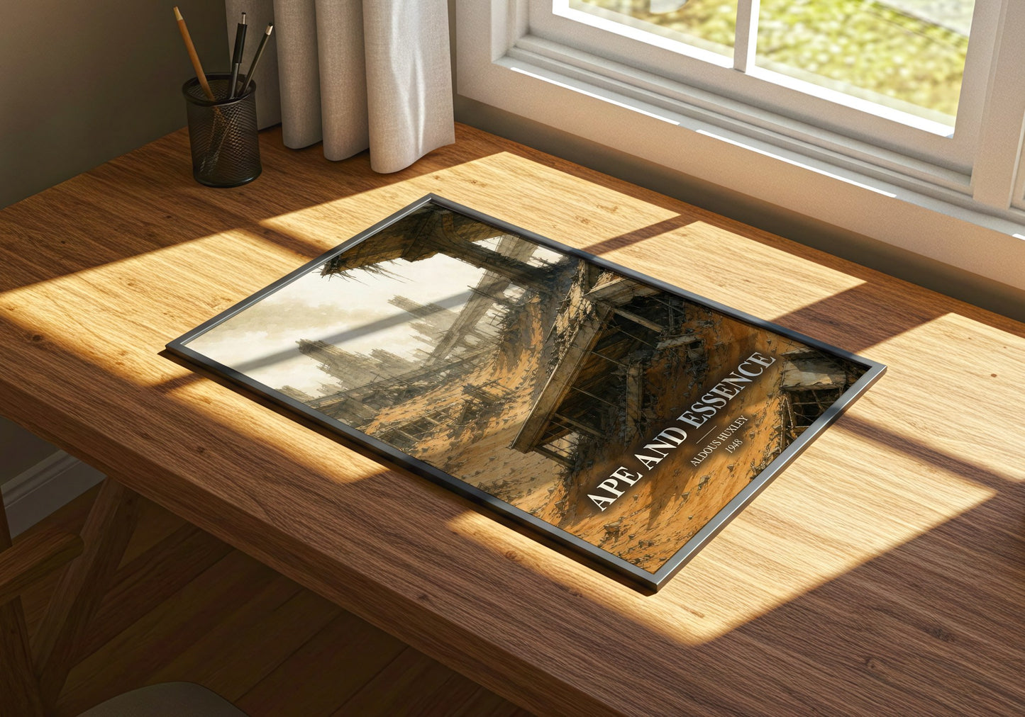 Ape And Essence watercolour book poster framed on wall – sci fi wall art