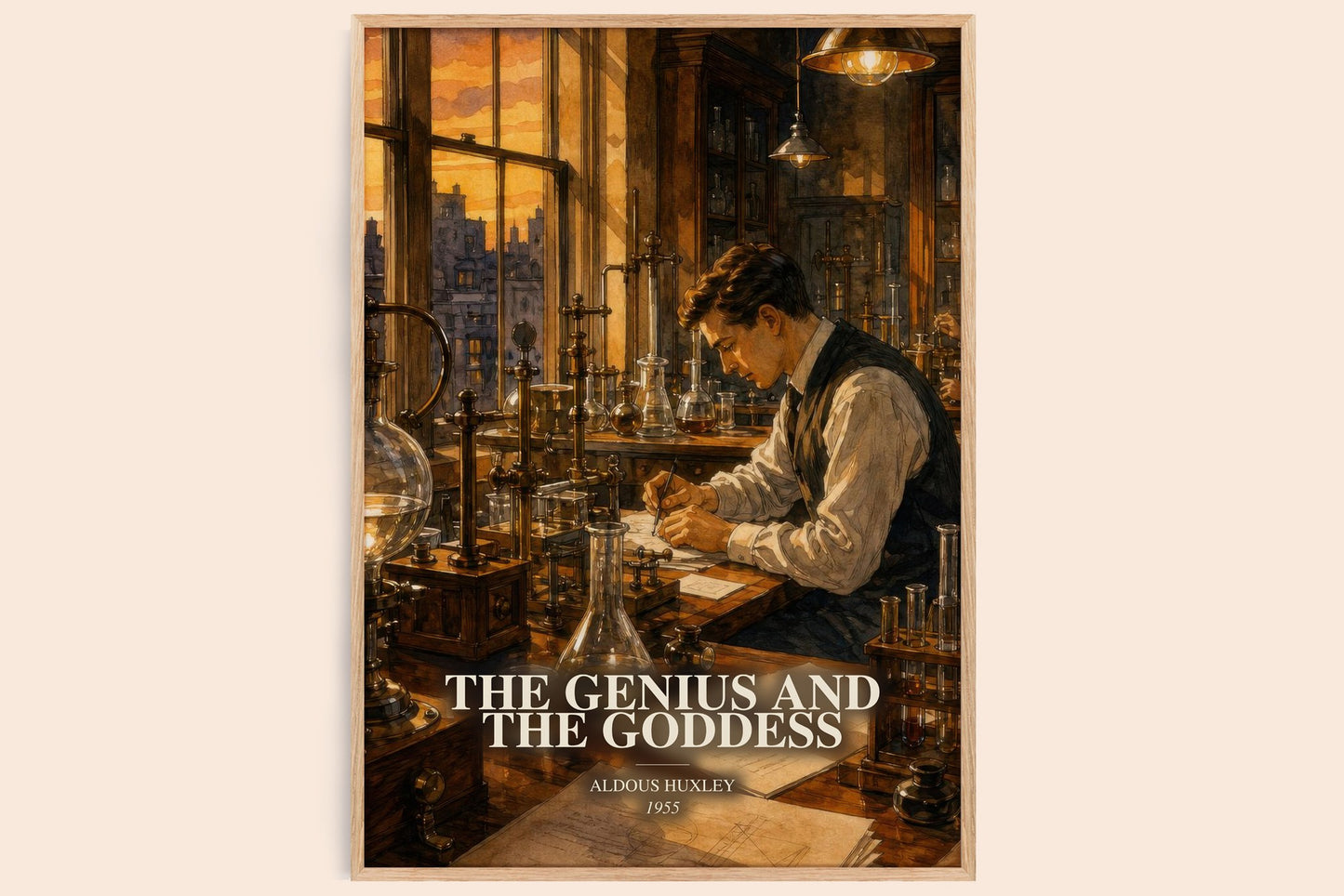 The Genius And The Goddess watercolour book poster by Aldous Huxley – framed literary art print