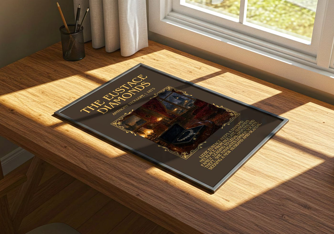 The Eustace Diamonds Minimalist Book Poster by Anthony Trollope – print on a sunlit desk