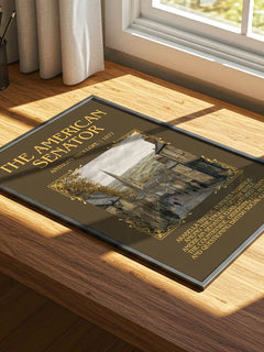 The American Senator Minimalist Book Poster by Anthony Trollope – print on a sunlit desk