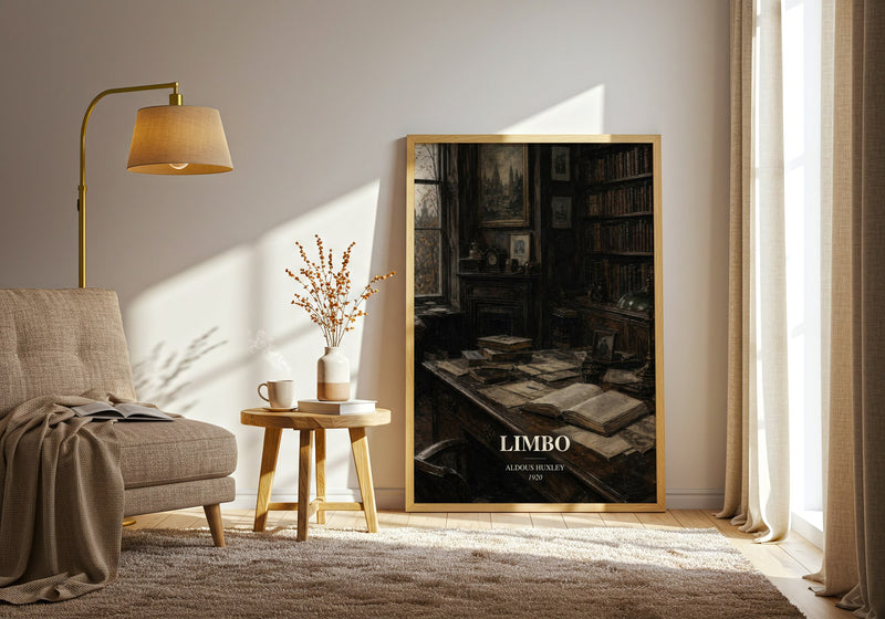 Limbo watercolour print in frame leaning in hallway – literary fiction wall art
