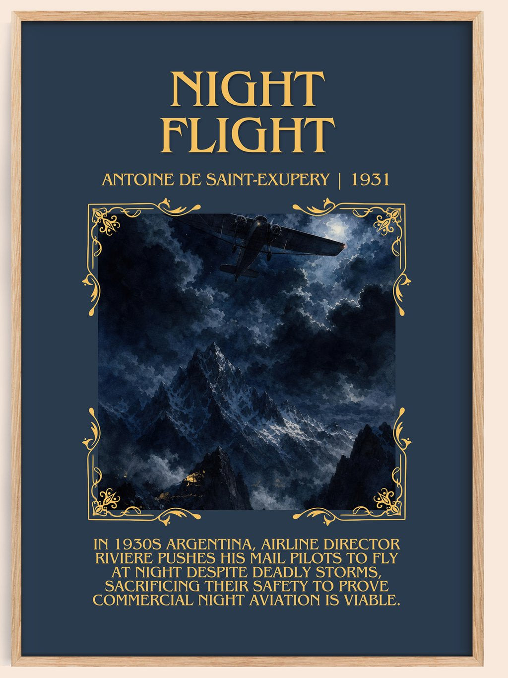 Night Flight Minimalist Book Poster by Antoine De Saint-Exupery – book poster
