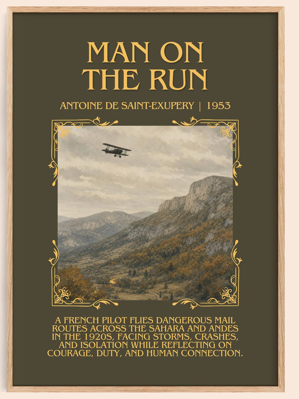 Man On The Run Minimalist Book Poster by Antoine De Saint-Exupery – book poster