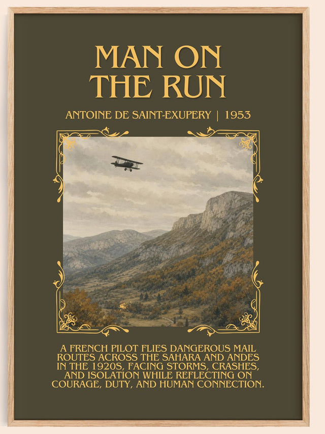 Man On The Run Minimalist Book Poster by Antoine De Saint-Exupery