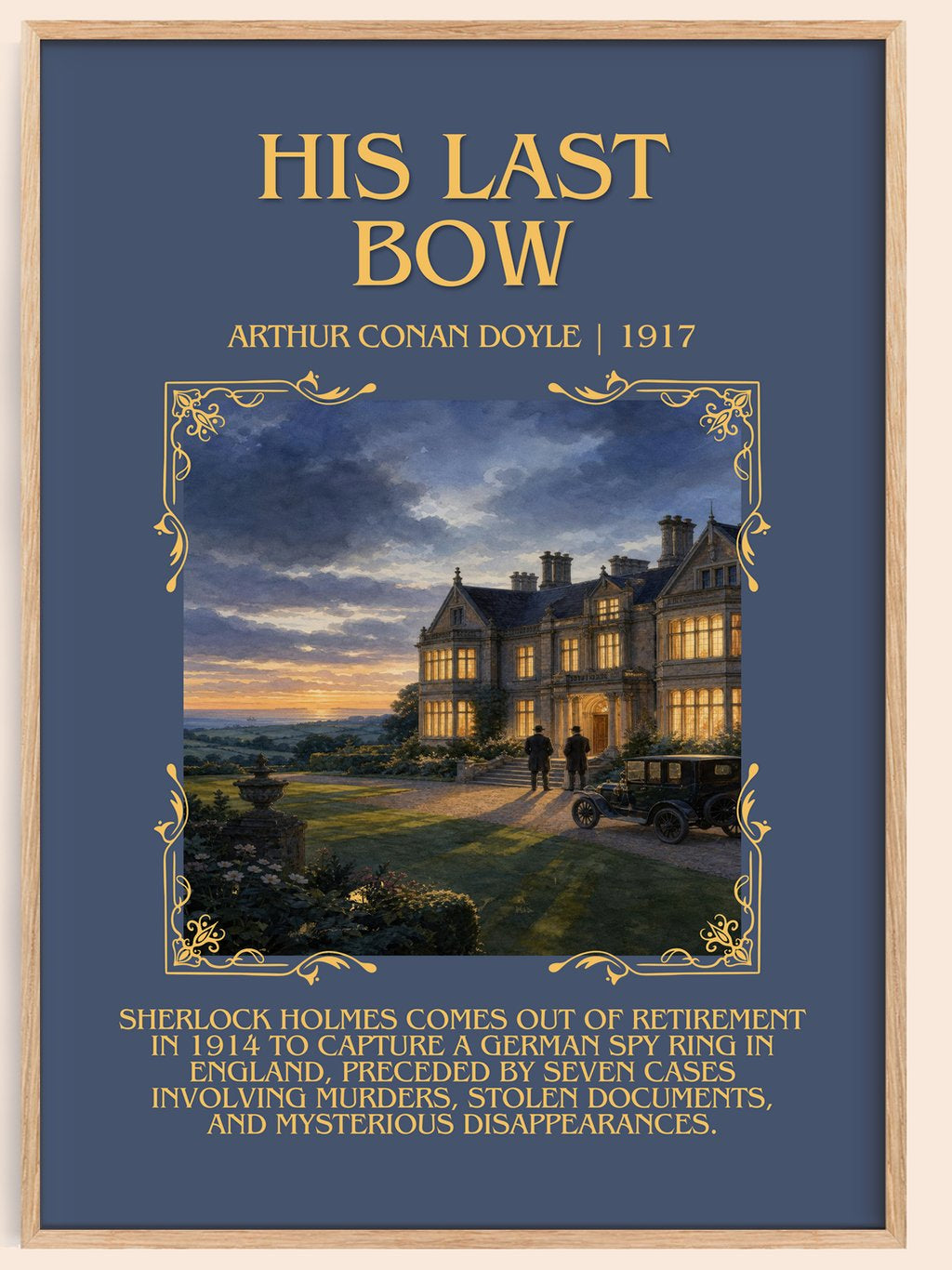 His Last Bow minimalist book poster by Arthur Conan Doyle – framed literary art print