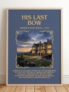 His Last Bow minimalist print in frame leaning in hallway – mystery wall art