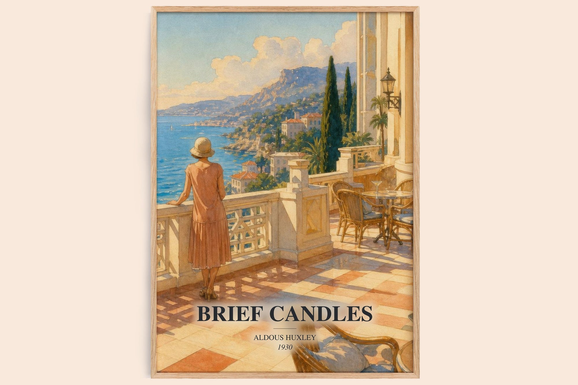 Brief Candles watercolour book poster by Aldous Huxley – framed literary art print