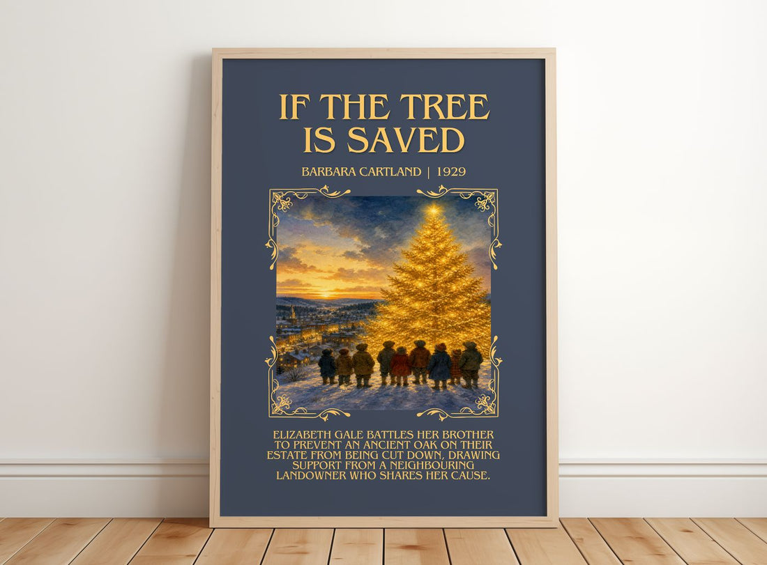 If The Tree Is Saved Minimalist Book Poster by Barbara Cartland – framed print leaning on a wooden floor