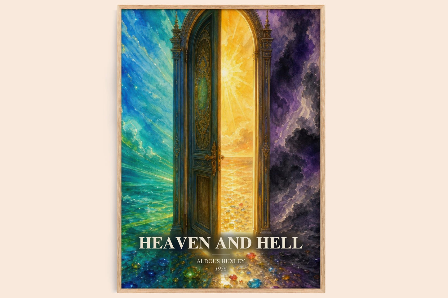 Heaven And Hell watercolour book poster by Aldous Huxley – framed literary art print