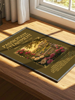 Passionate Attainment Minimalist Book Poster by Barbara Cartland – print on a sunlit desk
