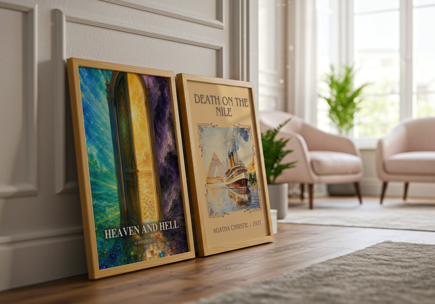 Heaven And Hell watercolour print framed by window – literary home decor