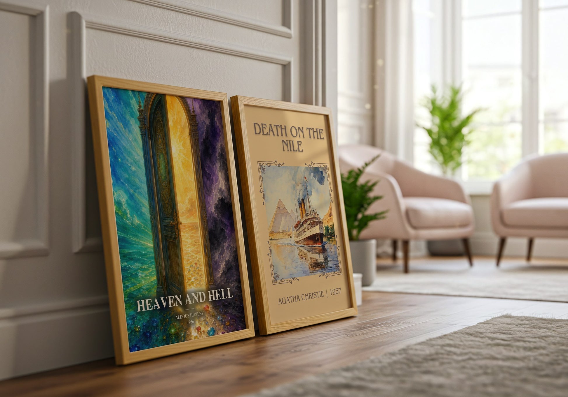 Heaven And Hell watercolour print framed by window – literary home decor