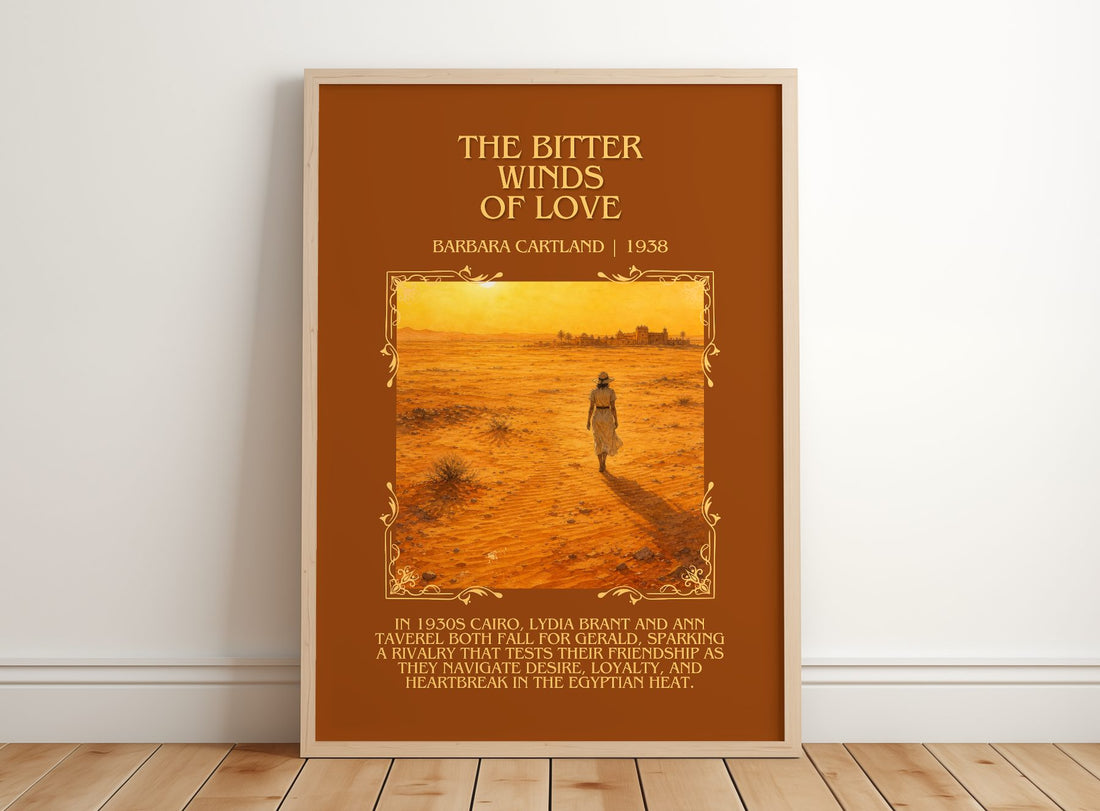 The Bitter Winds Of Love Minimalist Book Poster by Barbara Cartland – framed print leaning on a wooden floor