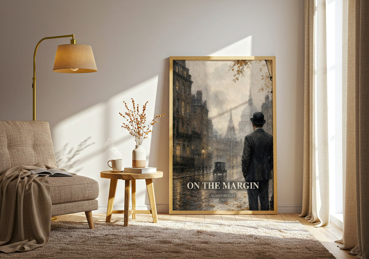 On The Margin watercolour print in frame leaning in hallway – non fiction wall art