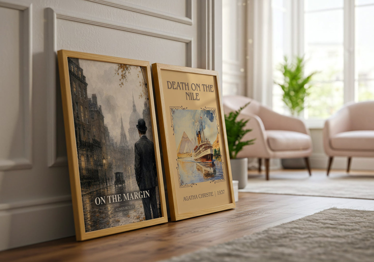 On The Margin watercolour print framed by window – literary home decor