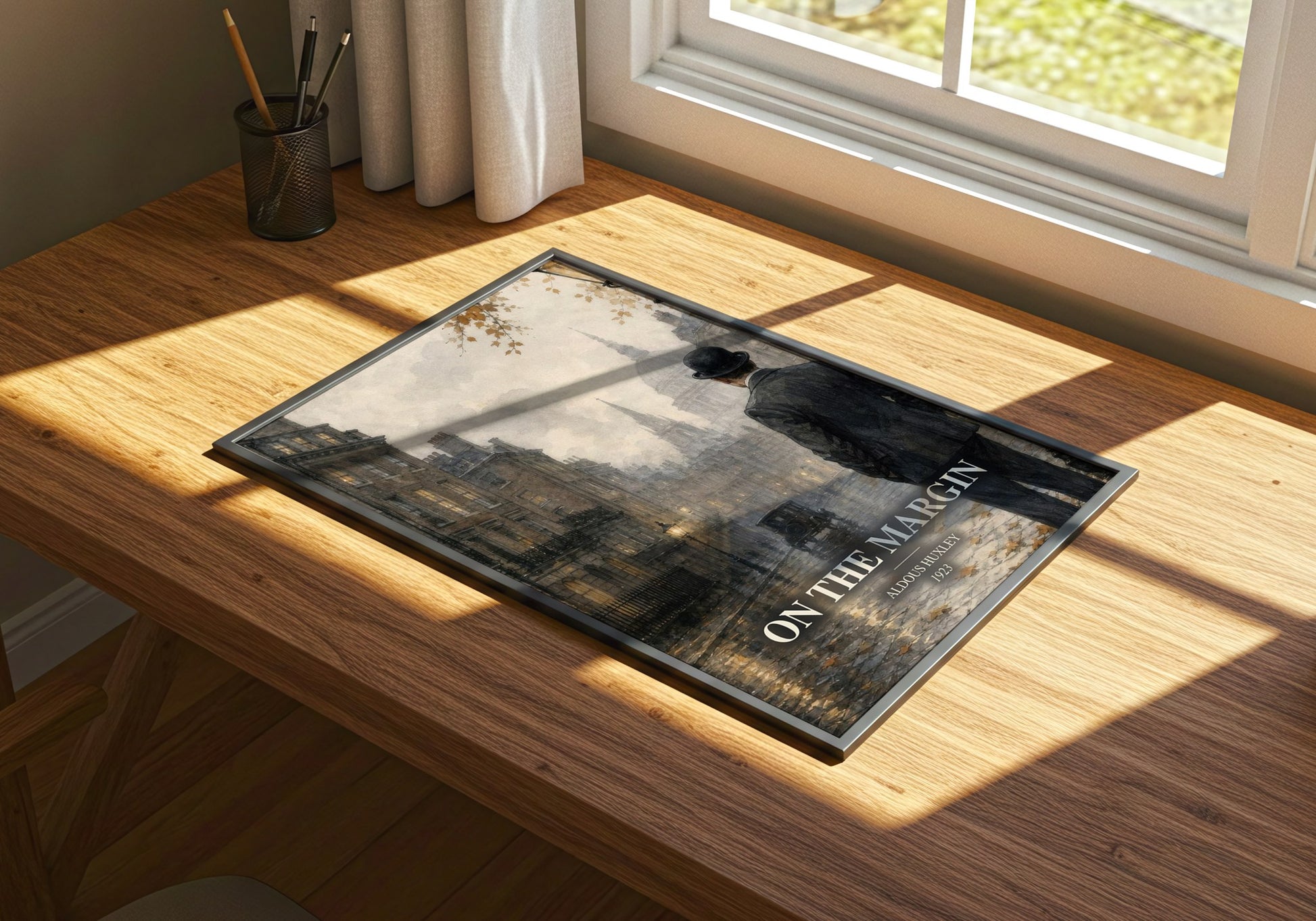 On The Margin watercolour book poster framed on wall – non fiction wall art