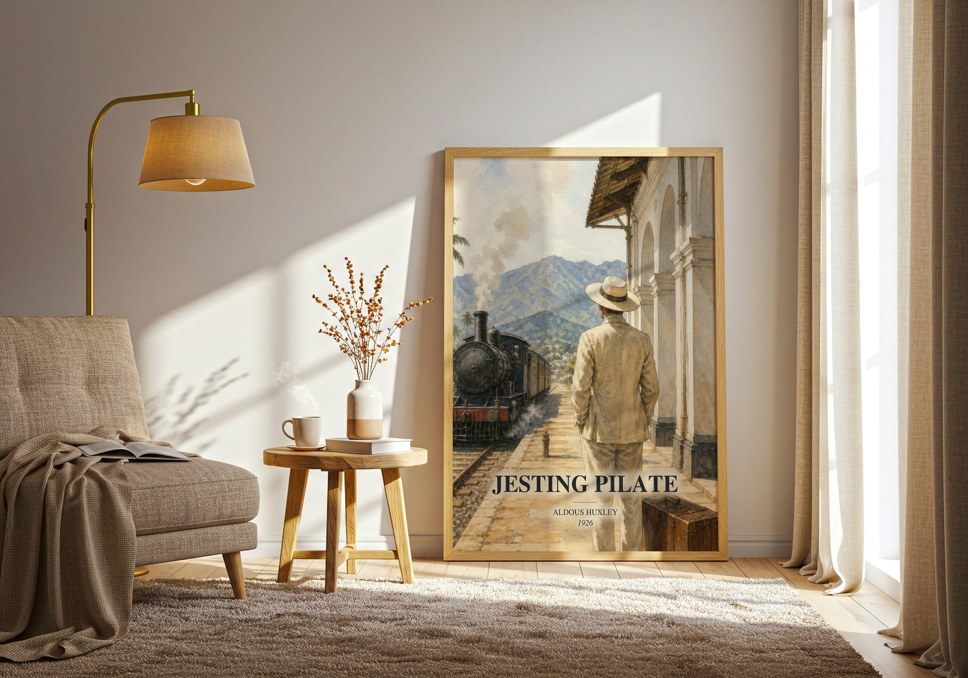 Jesting Pilate watercolour print in frame leaning in hallway – non fiction wall art