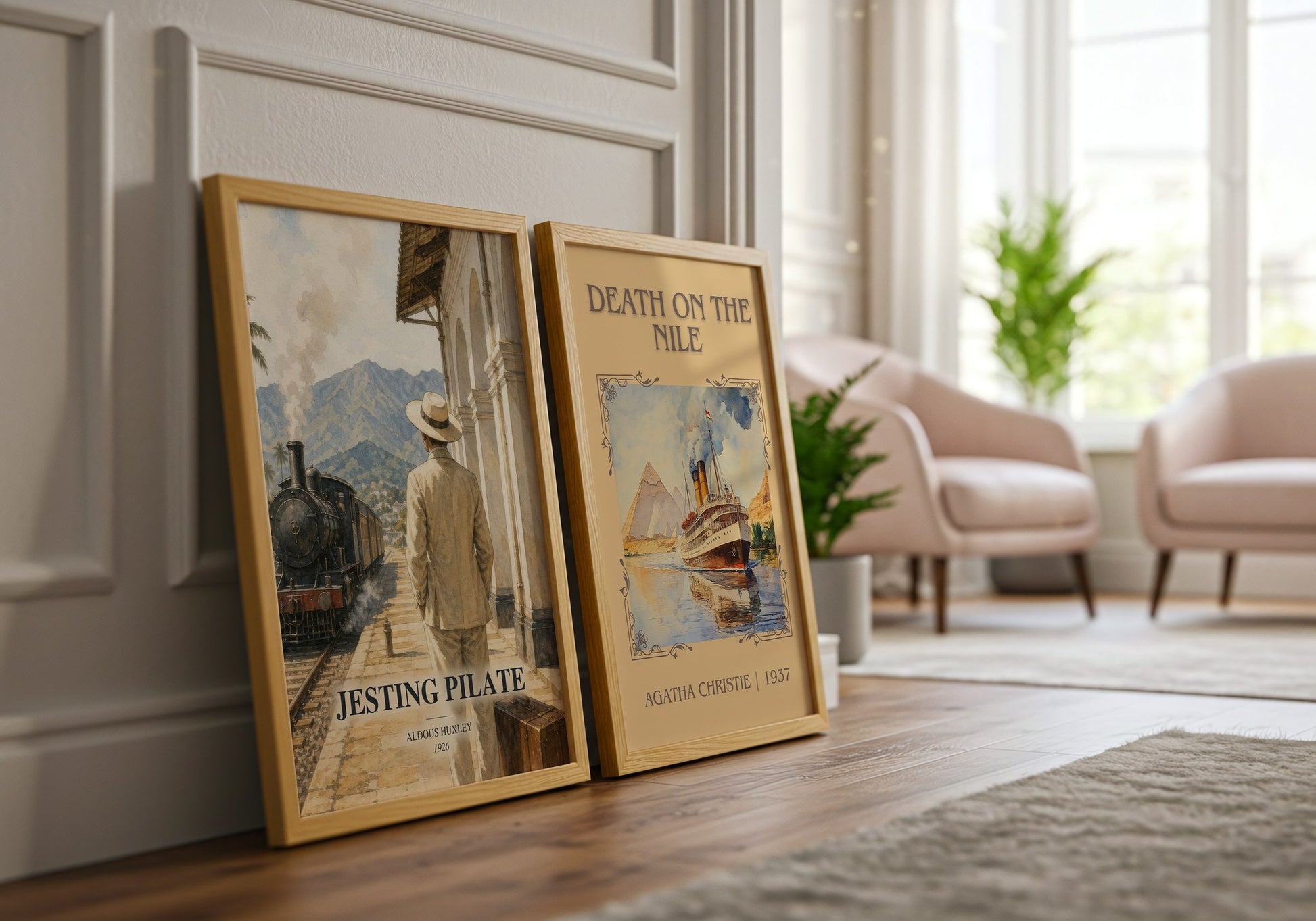 Jesting Pilate watercolour print framed by window – literary home decor