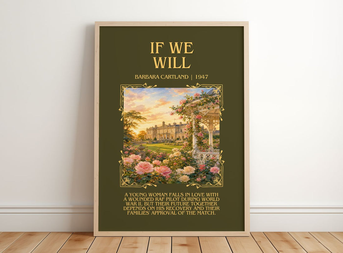 If We Will Minimalist Book Poster by Barbara Cartland – framed print leaning on a wooden floor