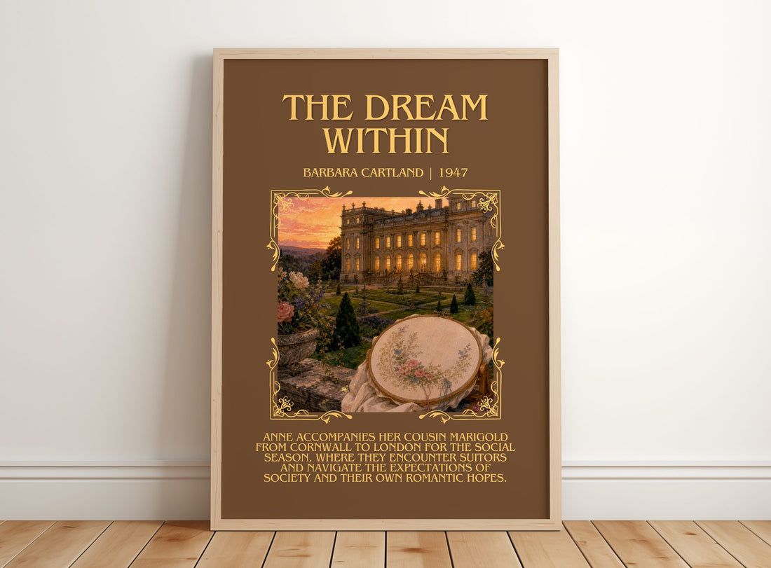 The Dream Within Minimalist Book Poster by Barbara Cartland – framed print leaning on a wooden floor