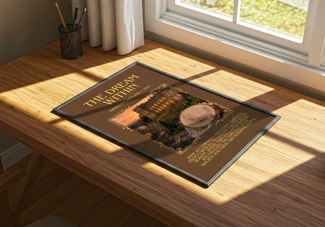 The Dream Within Minimalist Book Poster by Barbara Cartland – print on a sunlit desk
