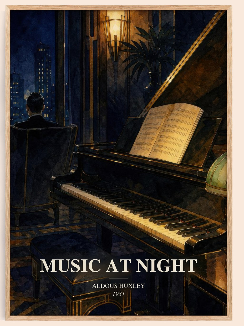 Music At Night watercolour book poster by Aldous Huxley – framed literary art print