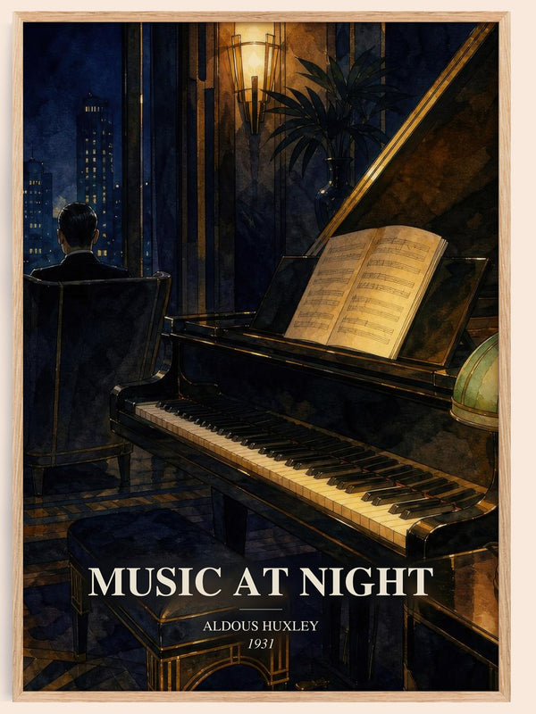 Music At Night watercolour book poster by Aldous Huxley – framed literary art print
