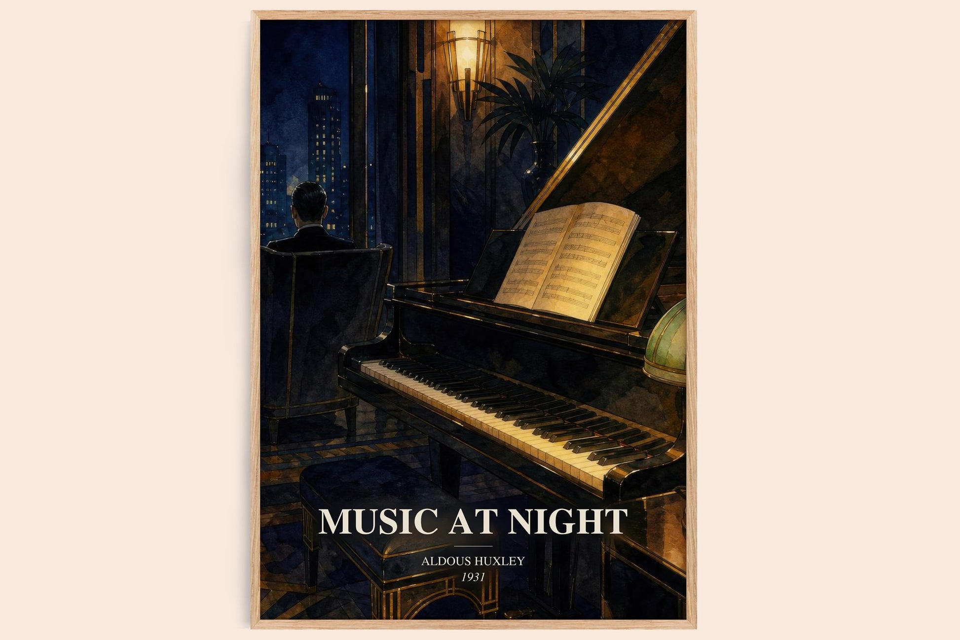 Music At Night watercolour book poster by Aldous Huxley – framed literary art print