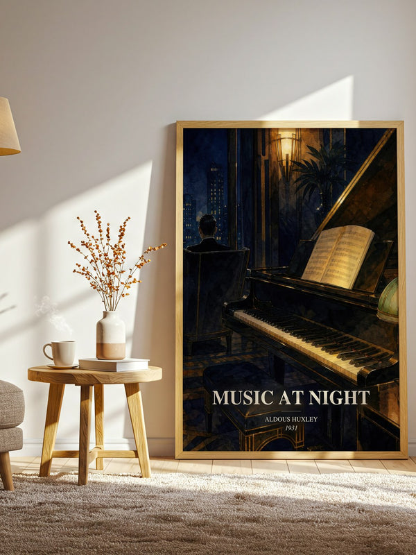 Music At Night watercolour print in frame leaning in hallway – non fiction wall art