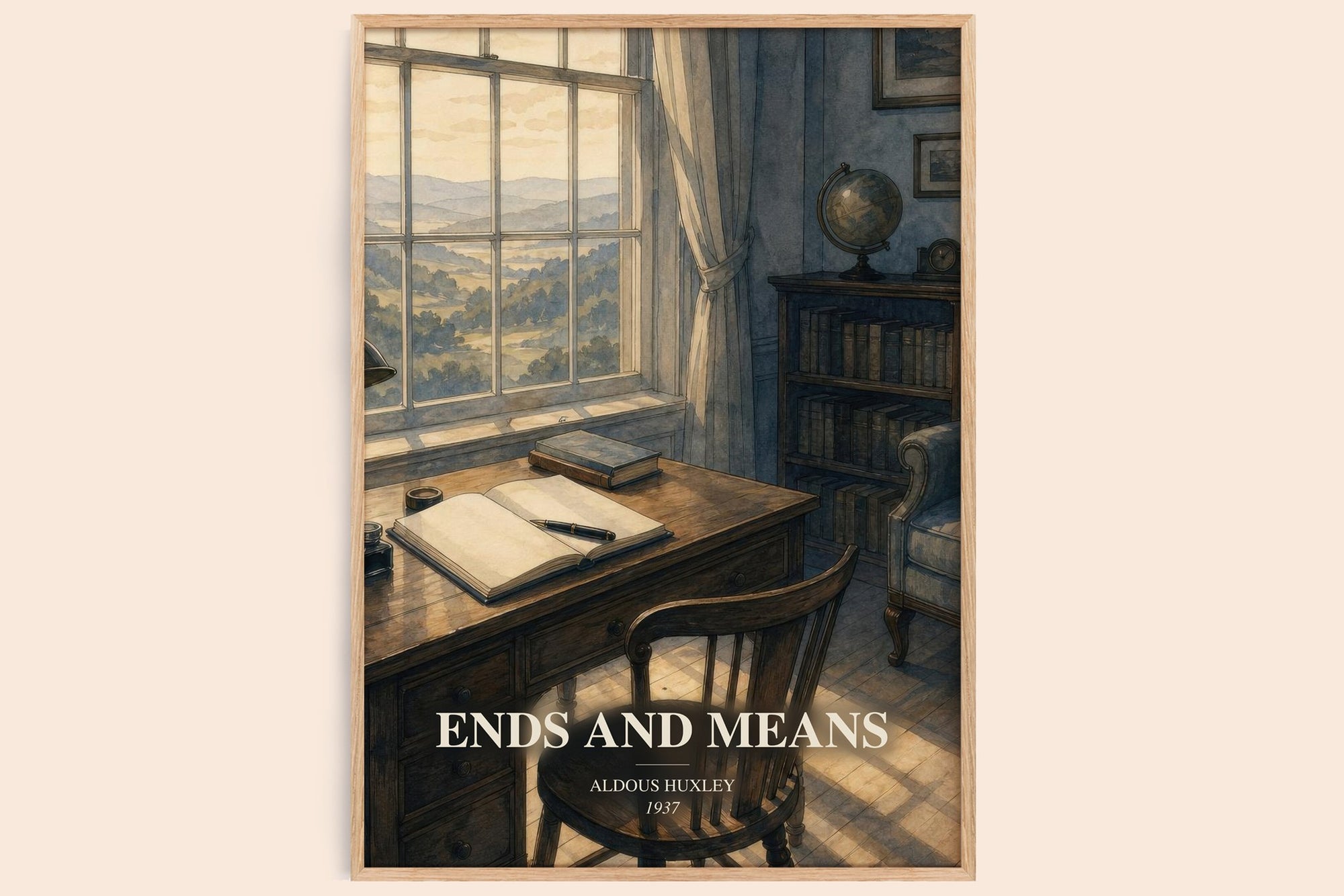 Ends And Means watercolour book poster by Aldous Huxley – framed literary art print