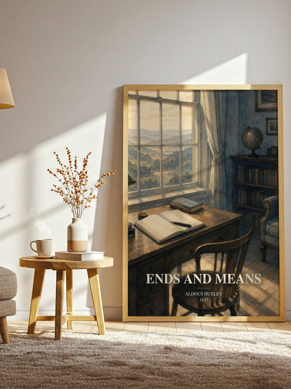 Ends And Means watercolour print in frame leaning in hallway – philosophy wall art