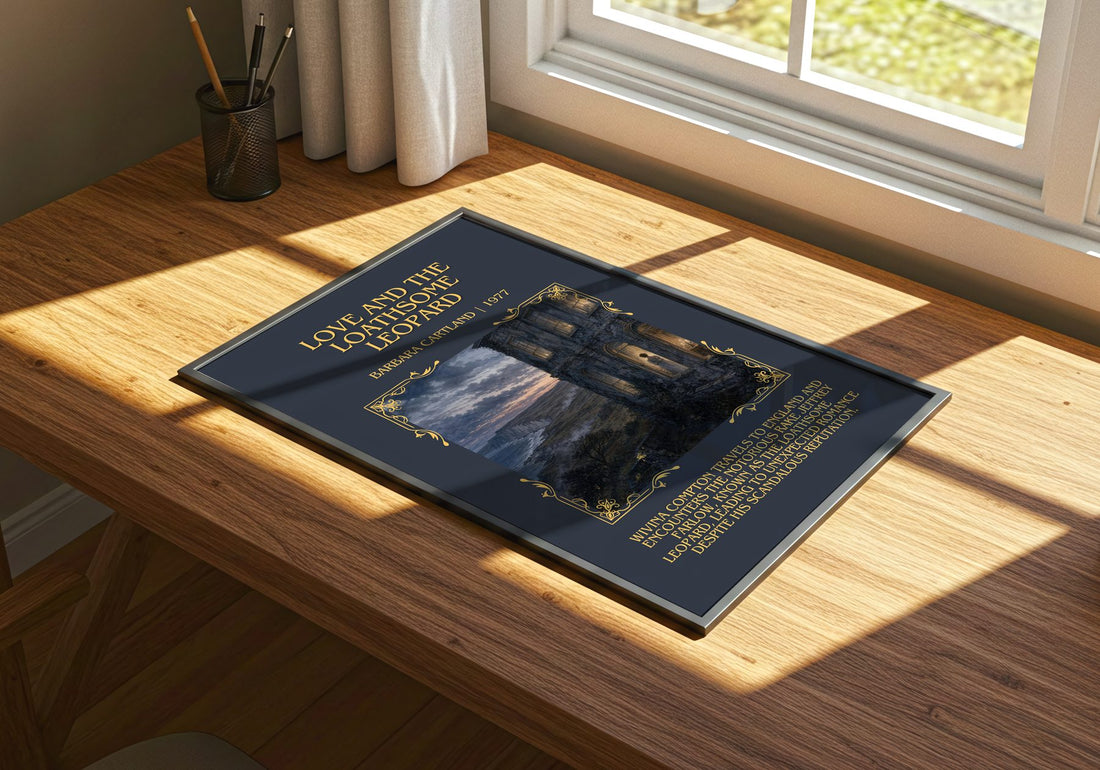 Love And The Loathsome Leopard Minimalist Book Poster by B. Cartland – print on a sunlit desk