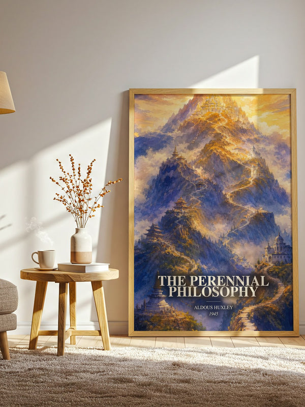 The Perennial Philosophy watercolour print in frame leaning in hallway – philosophy wall art