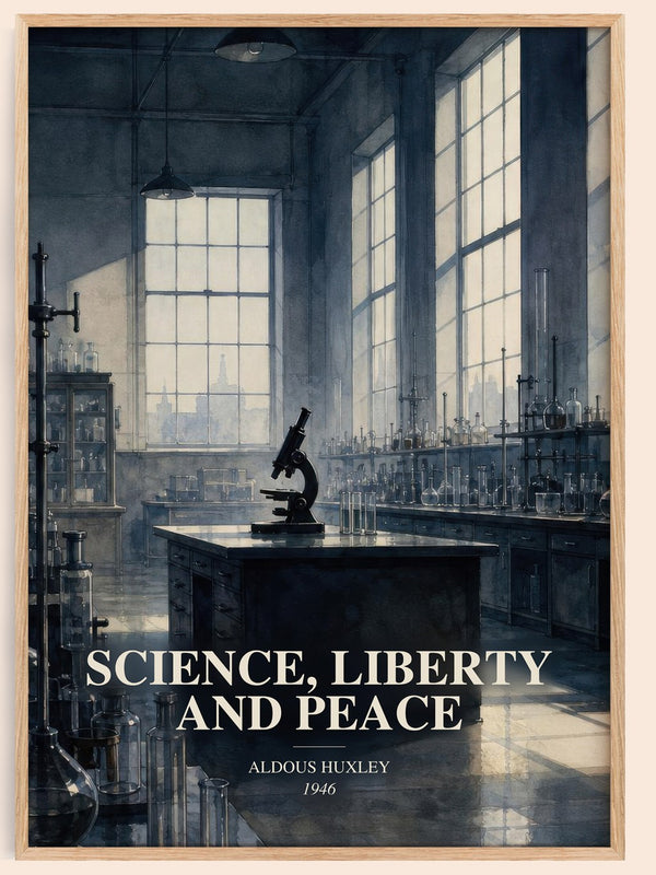 Science, Liberty And Peace watercolour book poster by Aldous Huxley – framed literary art print
