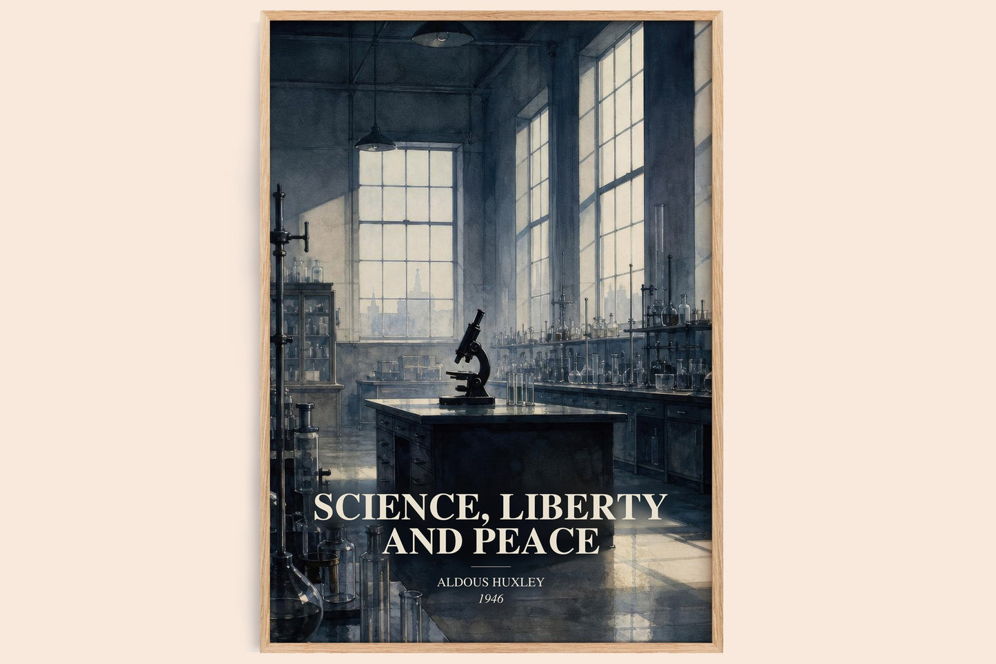 Science, Liberty And Peace watercolour book poster by Aldous Huxley – framed literary art print