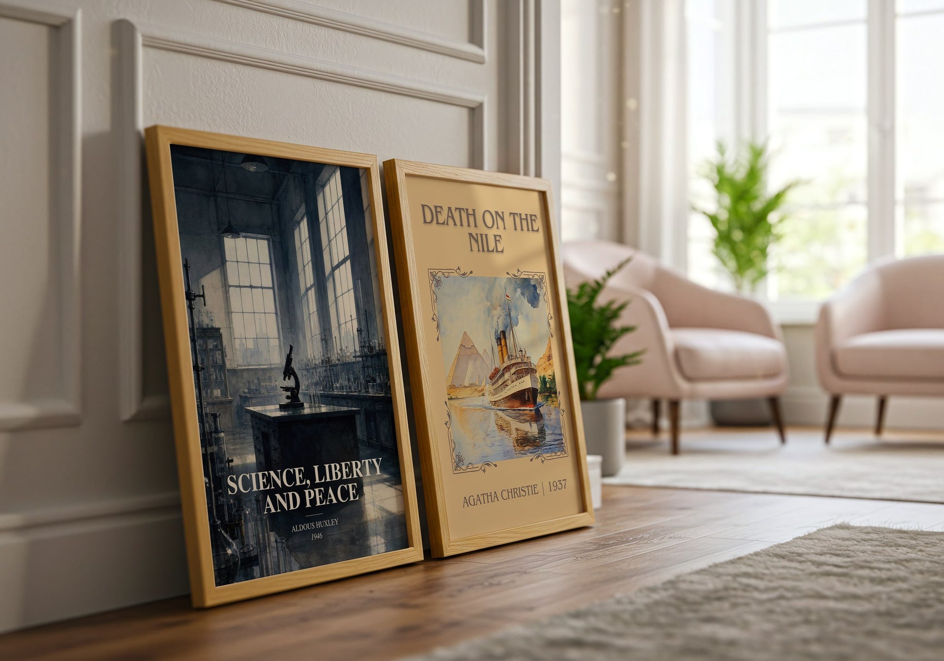 Science, Liberty And Peace watercolour print framed by window – literary home decor