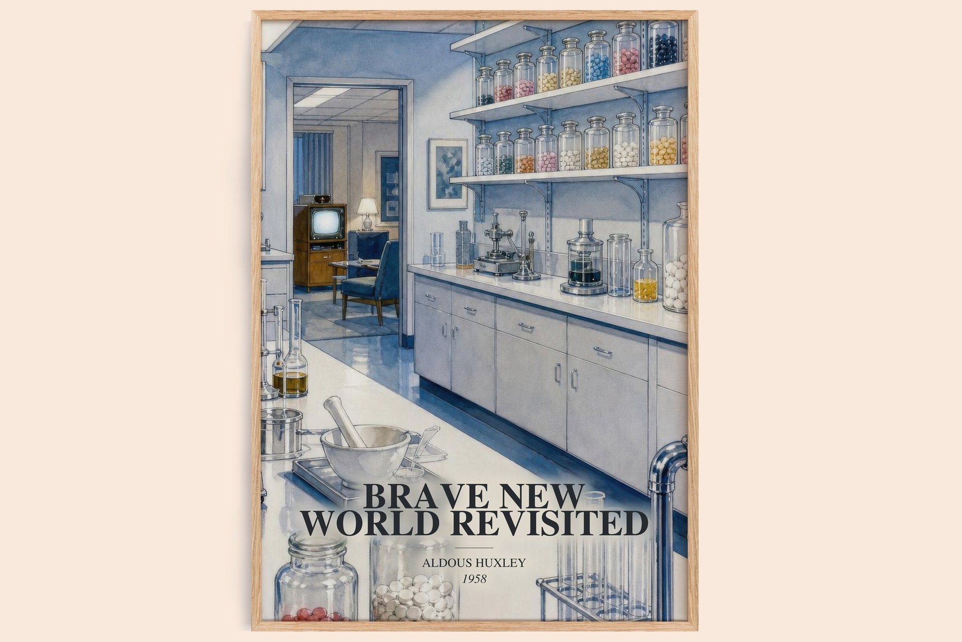 Brave New World Revisited watercolour book poster by Aldous Huxley – framed literary art print