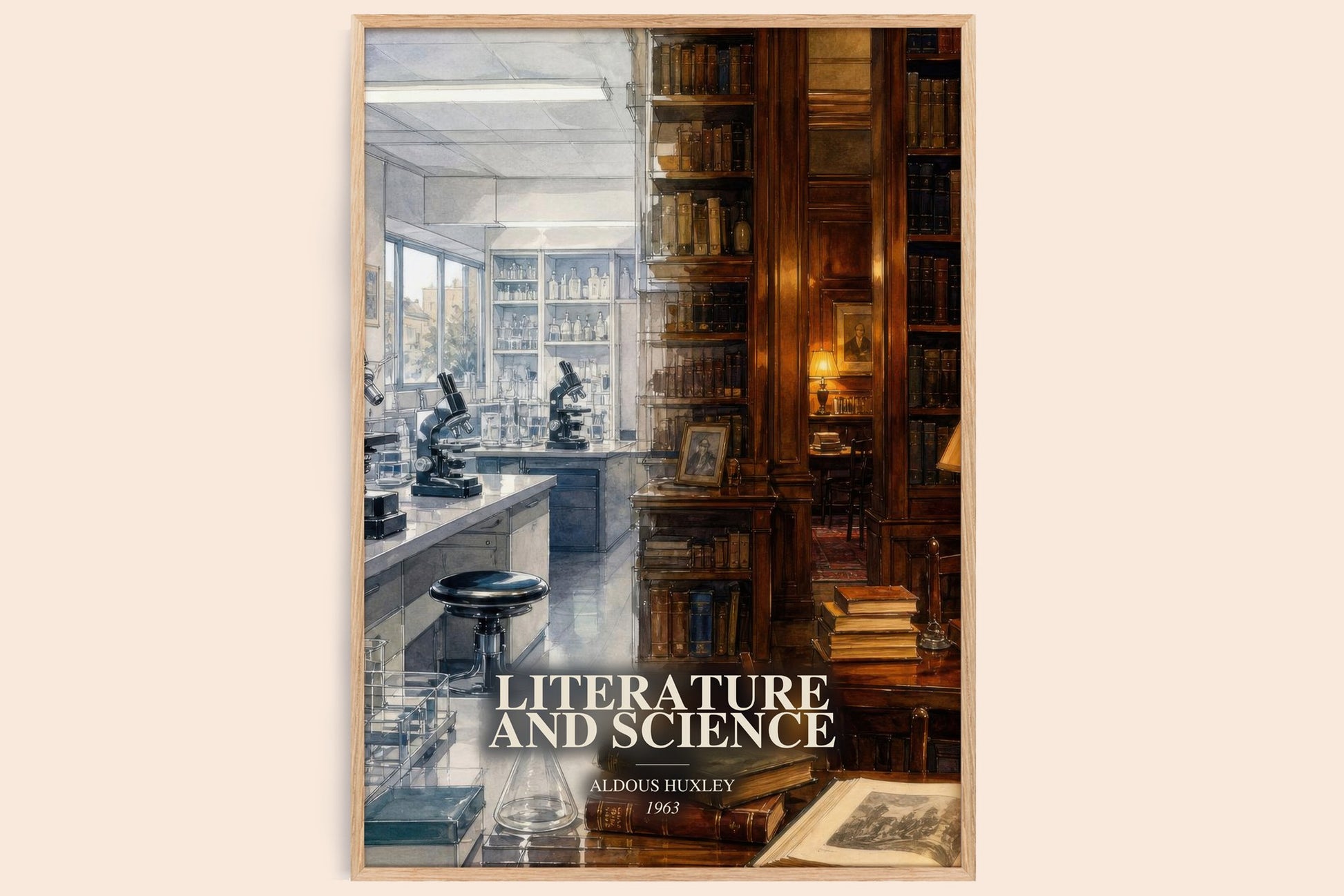 Literature And Science watercolour book poster by Aldous Huxley – framed literary art print