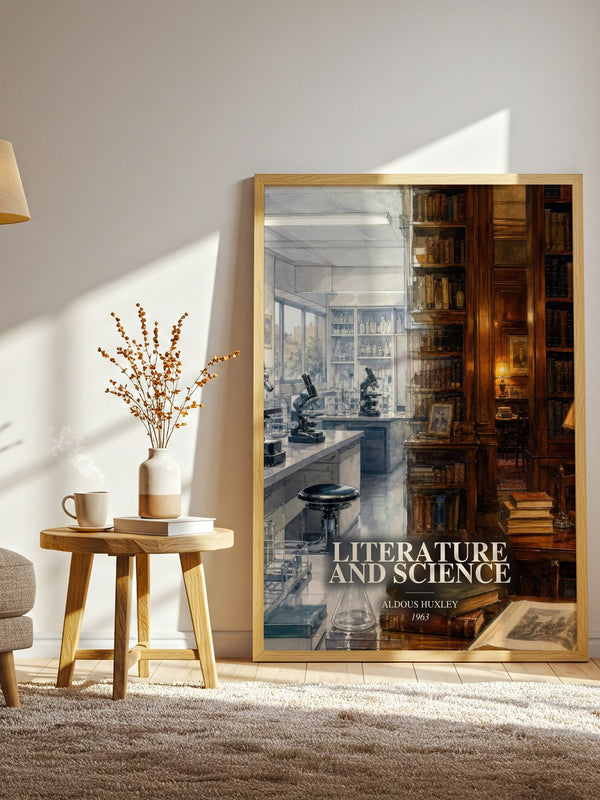 Literature And Science watercolour print in frame leaning in hallway – non fiction wall art